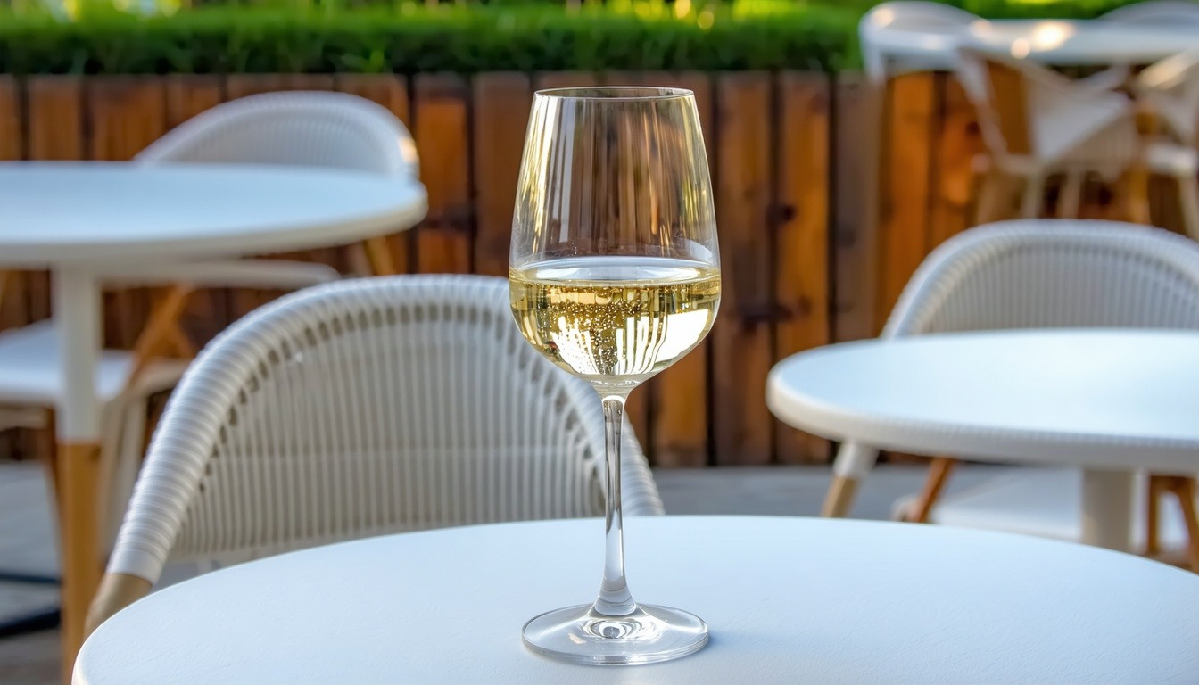 Una copa de vino blanco en un ambiente acogedor