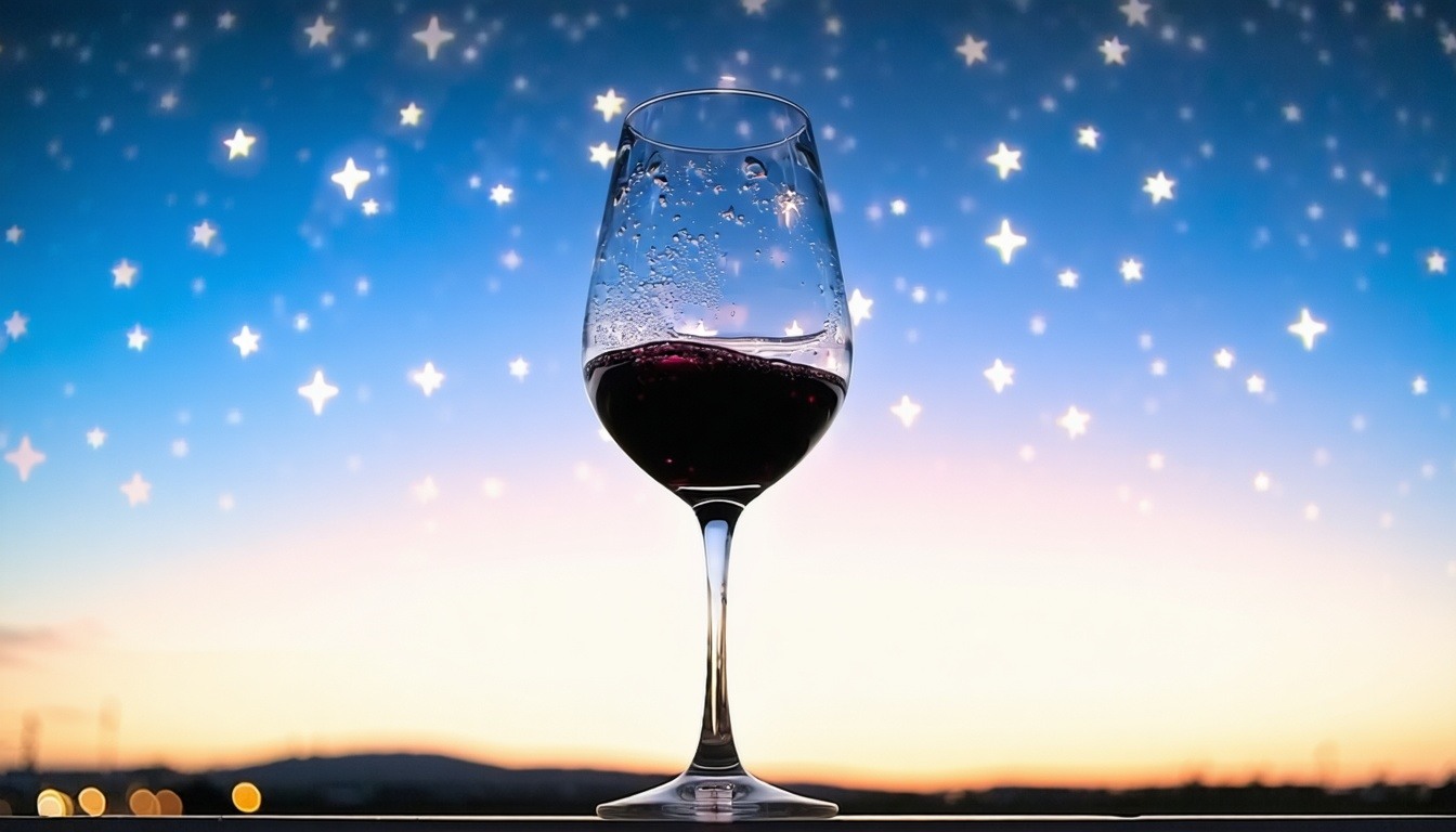 Disfrutando de una copa de vino bajo un cielo estrellado
